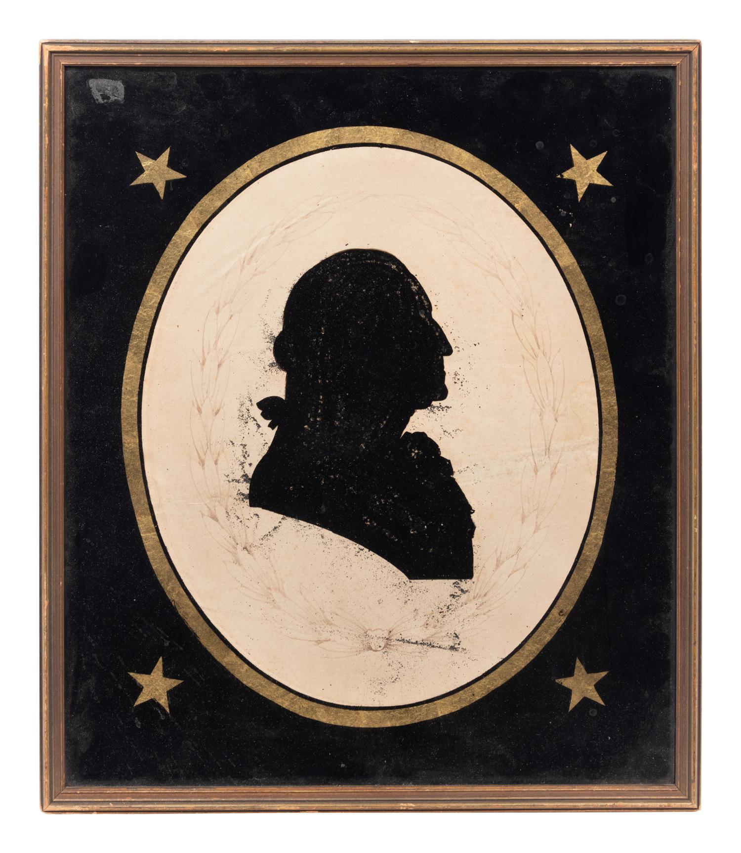 A Reverse Painted Glass Silhouette Profile of George Washington