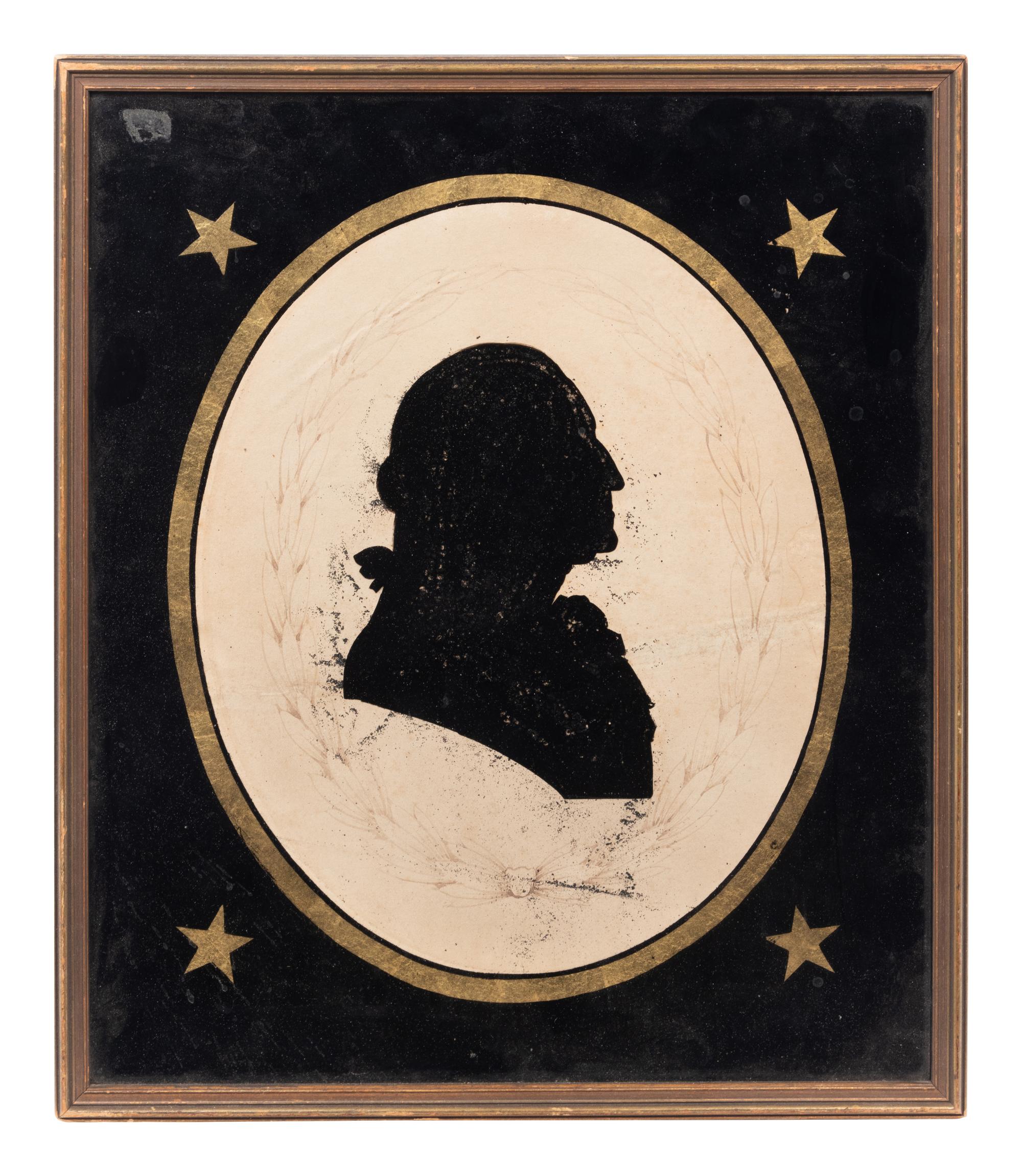 A Reverse Painted Glass Silhouette Profile of George Washington