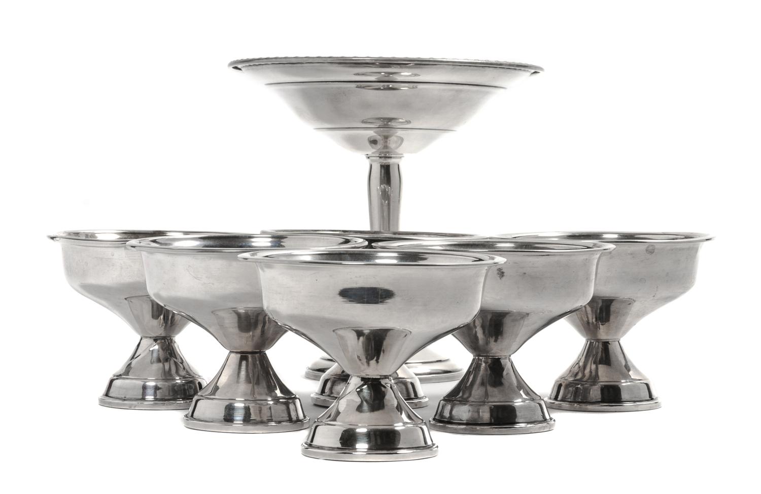 Six American Silver Weighted Sorbet Dishes, National Silver Company, New York, NY, together with a weighted silver candy dish.