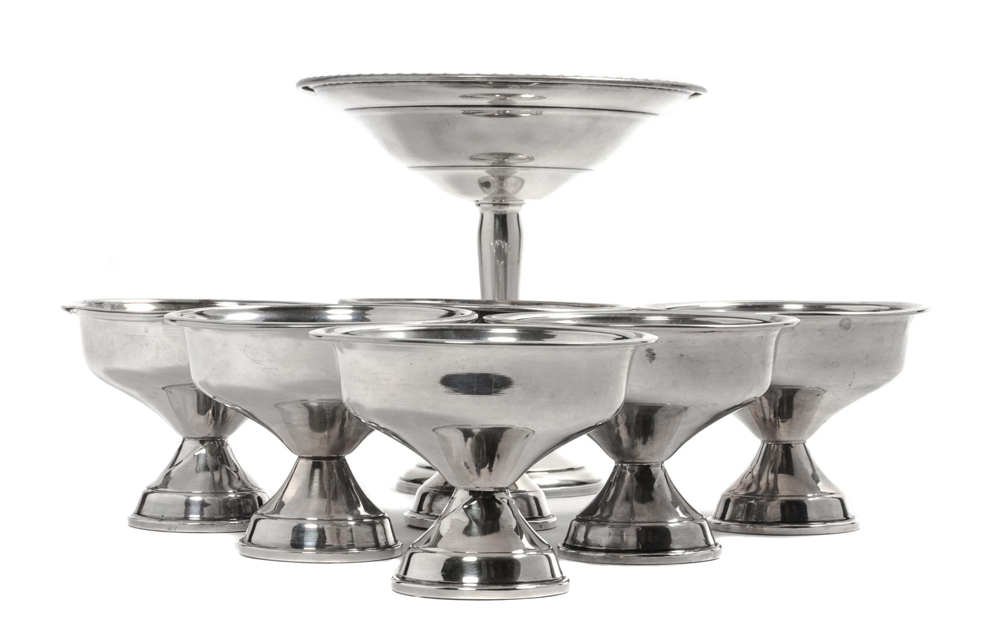 Six American Silver Weighted Sorbet Dishes, National Silver Company, New York, NY, together with a weighted silver candy dish.