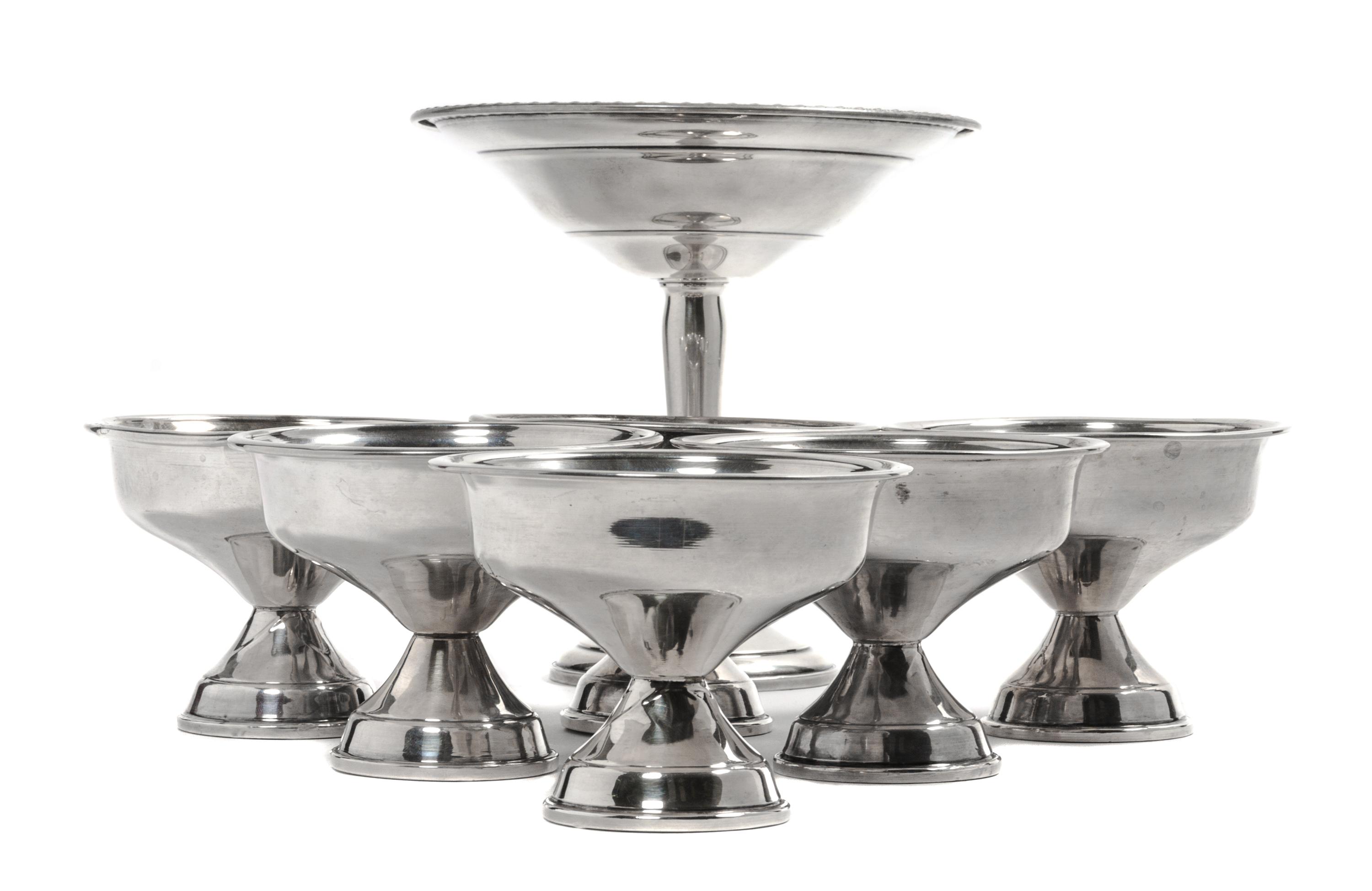Six American Silver Weighted Sorbet Dishes, National Silver Company, New York, NY, together with a weighted silver candy dish.