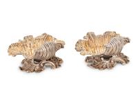 A Pair of William IV Parcel-Gilt Silver Shell-Form Salt Cellars