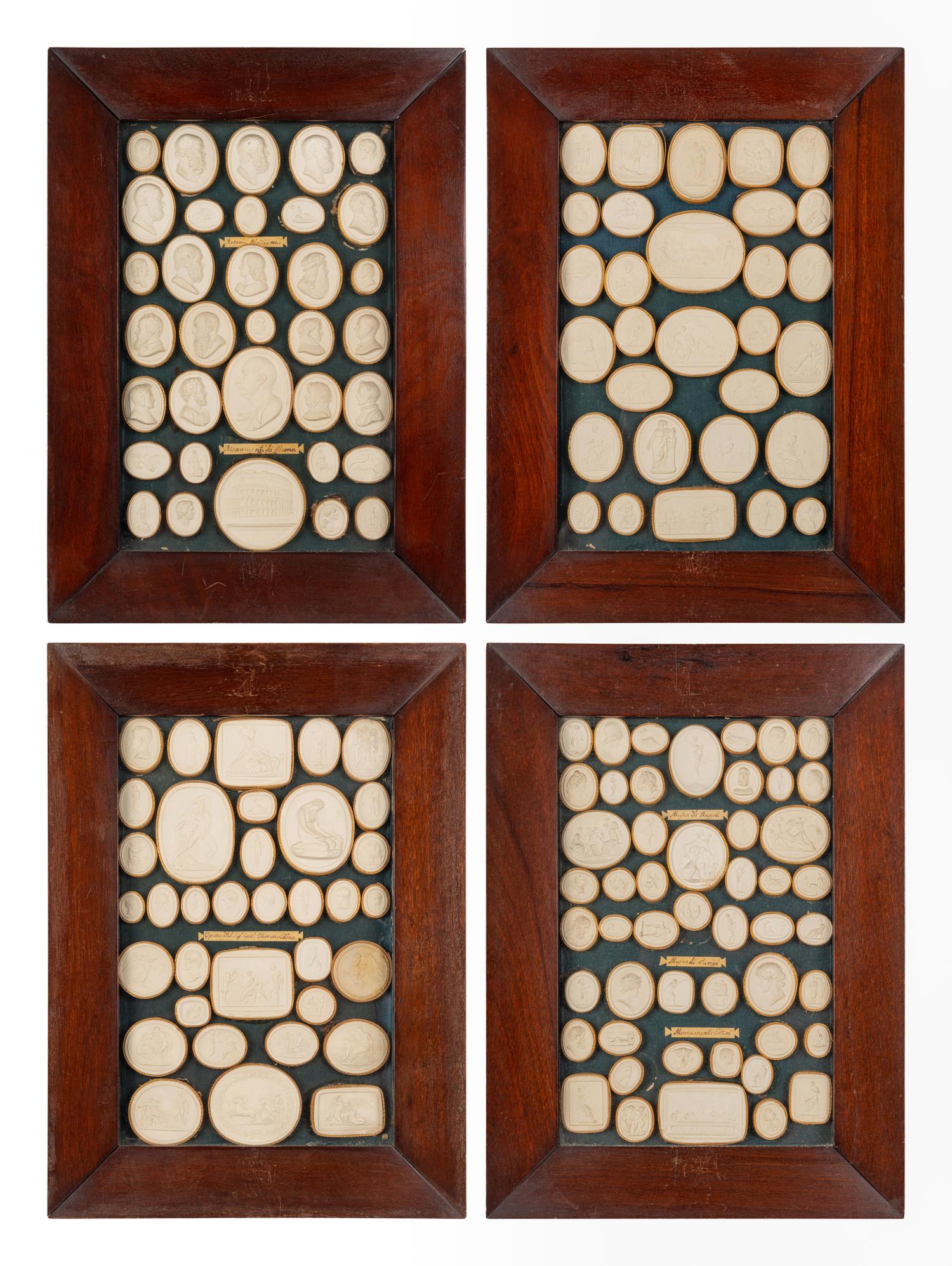 A Collection of Grand Tour Style Plaster Intaglios in Four Frames