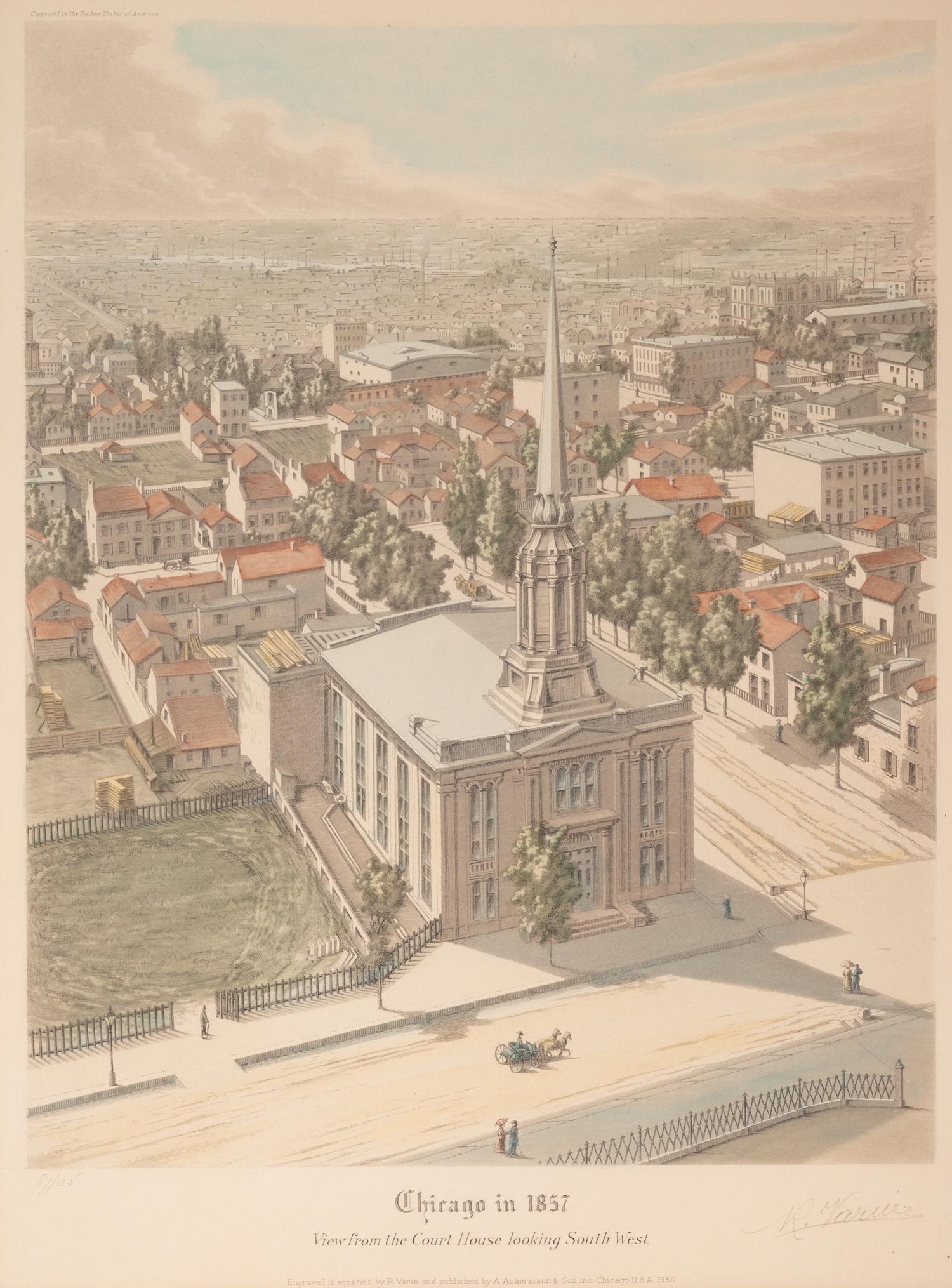 A group of 4 aquatint prints of Chicago by A. Ackermann and Son, Inc., comprising: