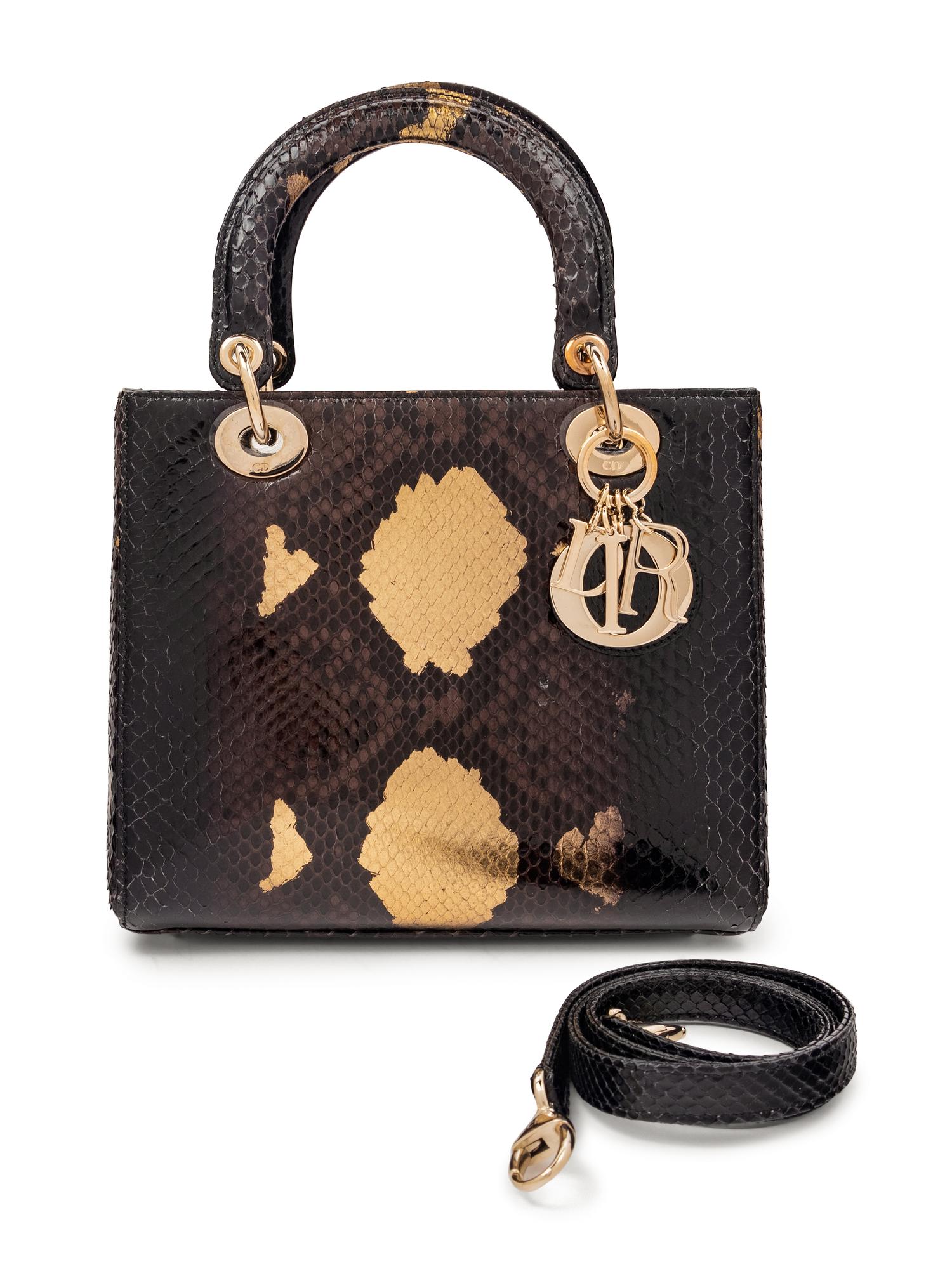Christian Dior Gold and Black Python Small Lady Dior Bag, 2012
