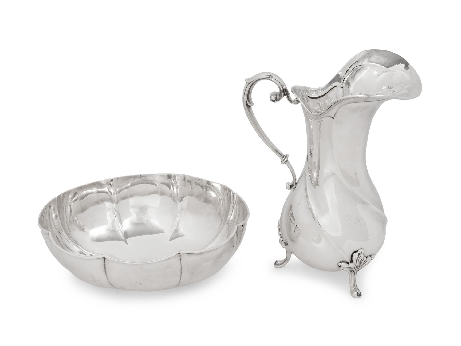 A Buccellati Silver Water Pitcher and Bowl