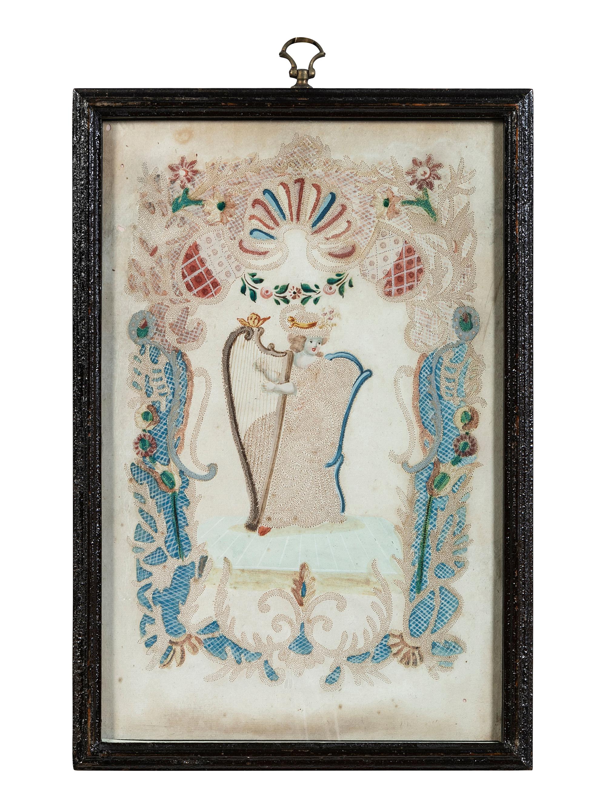Seven Figural Pinprick and Watercolor Pictures