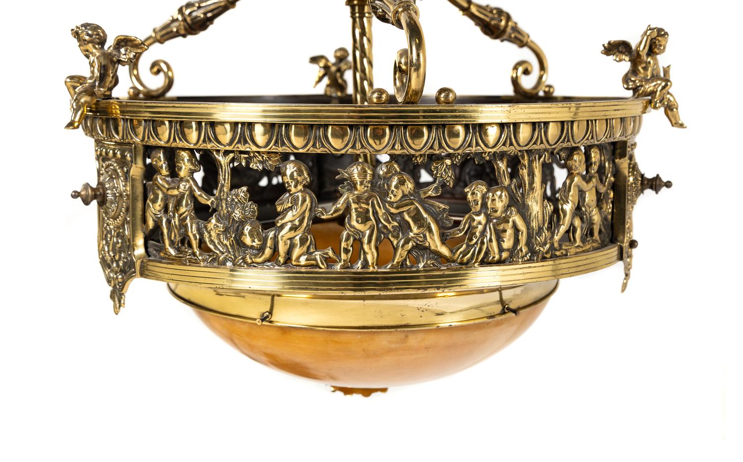 A Neoclassical Style Gilt Bronze and Alabaster Chandelier