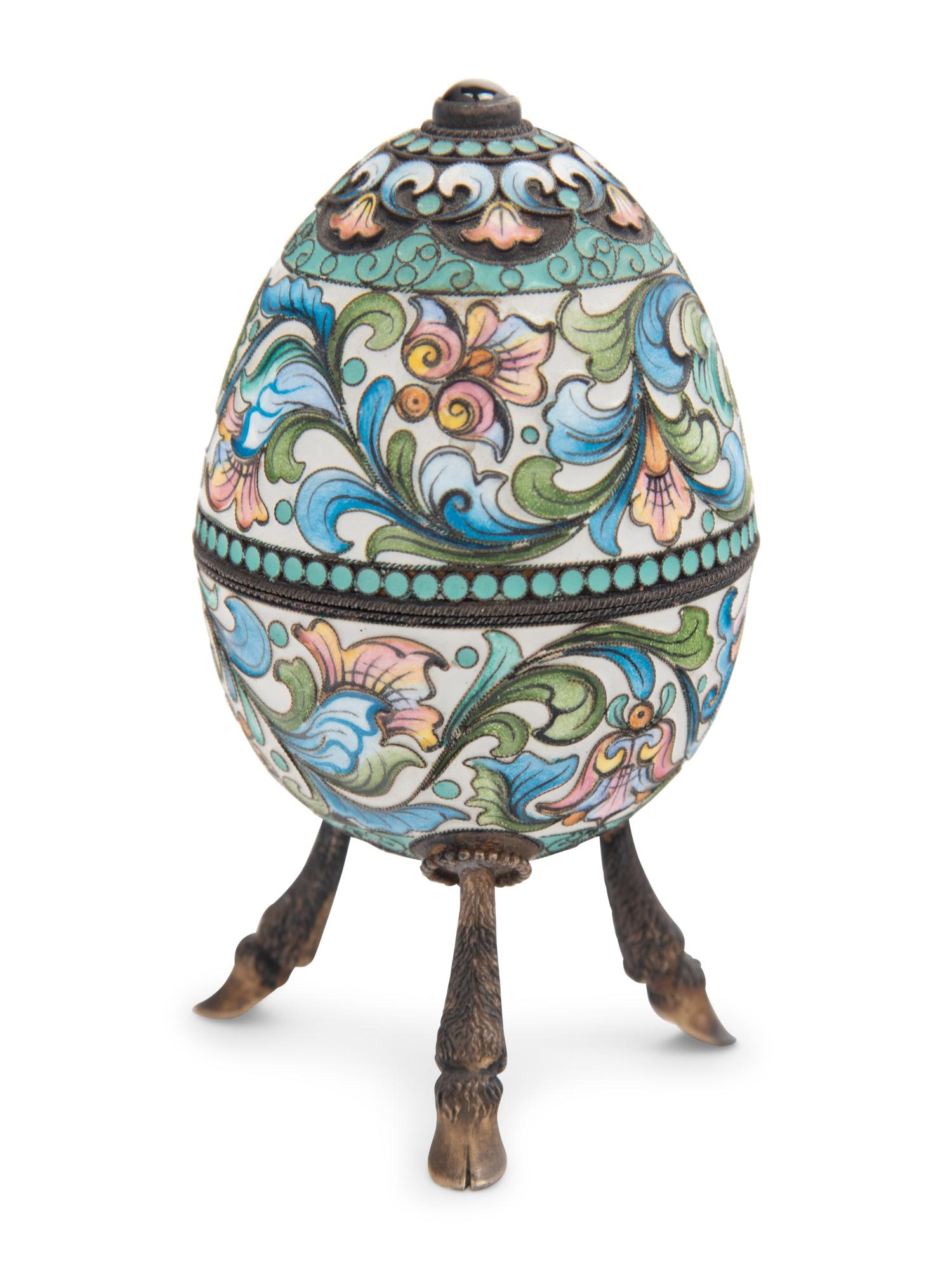 A Russian Enameled Silver Egg