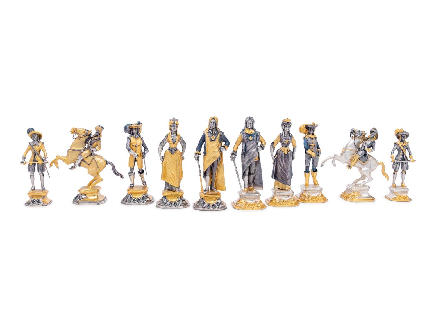 A Piero Benzoni Silver- and Gold-Plated Cast Bronze Chess Set