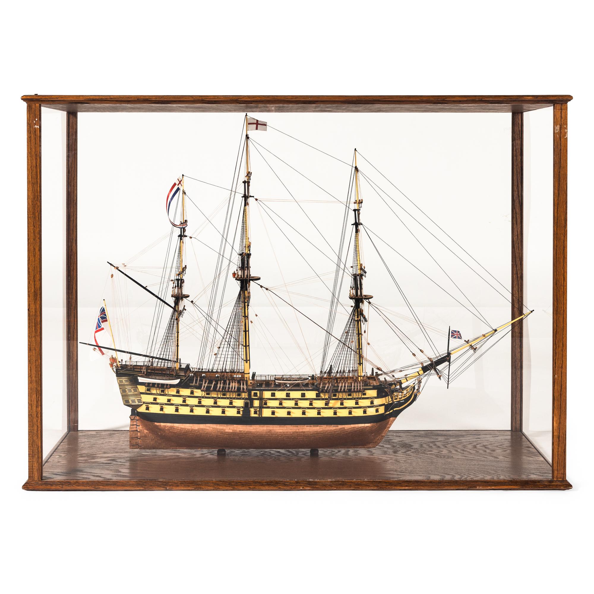 An Oak and Glass-Cased Model of the H.M.S. Victory