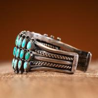 Zuni or Navajo Silver and Petit Point Turquoise Cuff Bracelet
