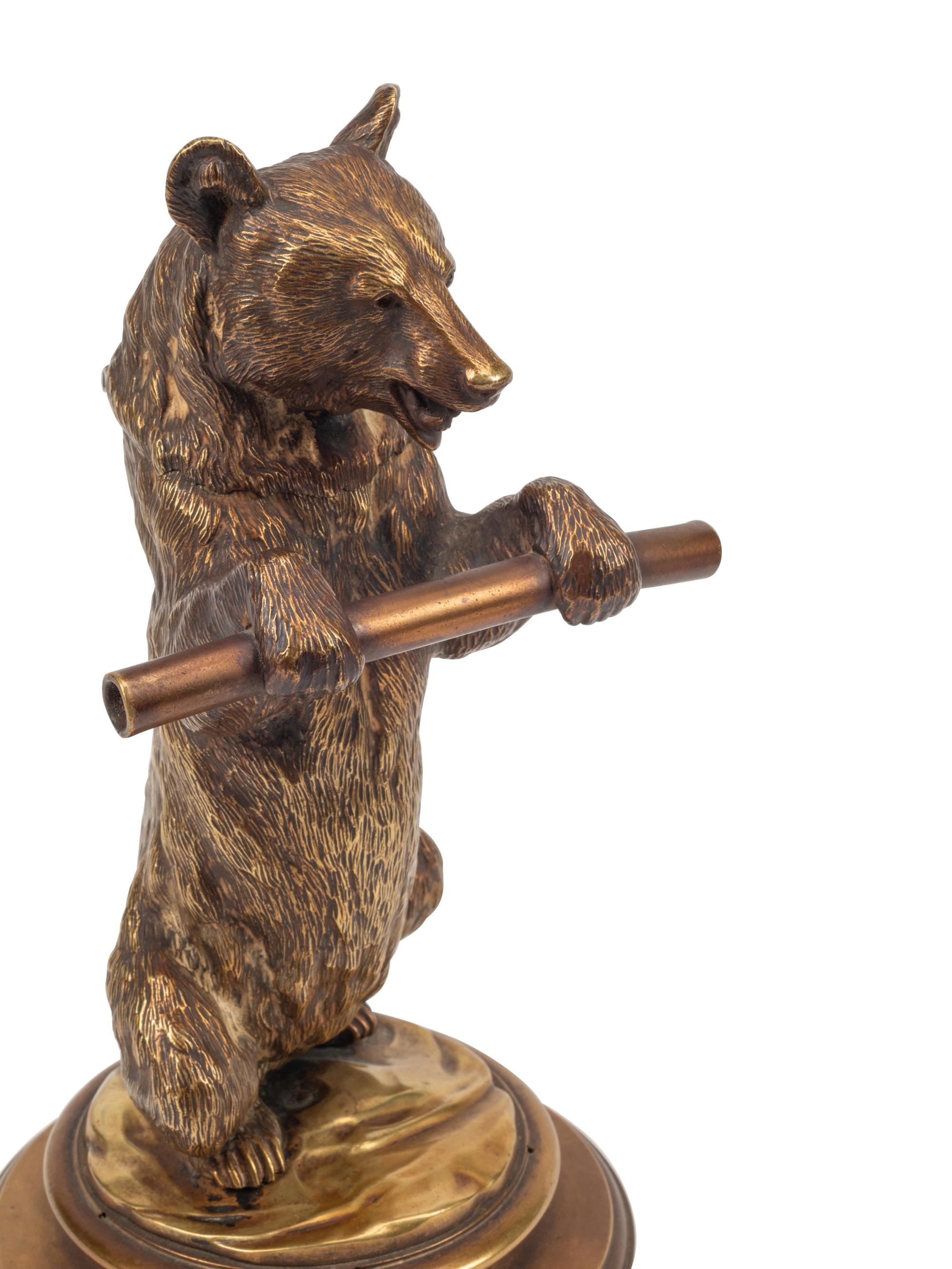 Two Continental Gilt Bronze Bear-Form Inkwells