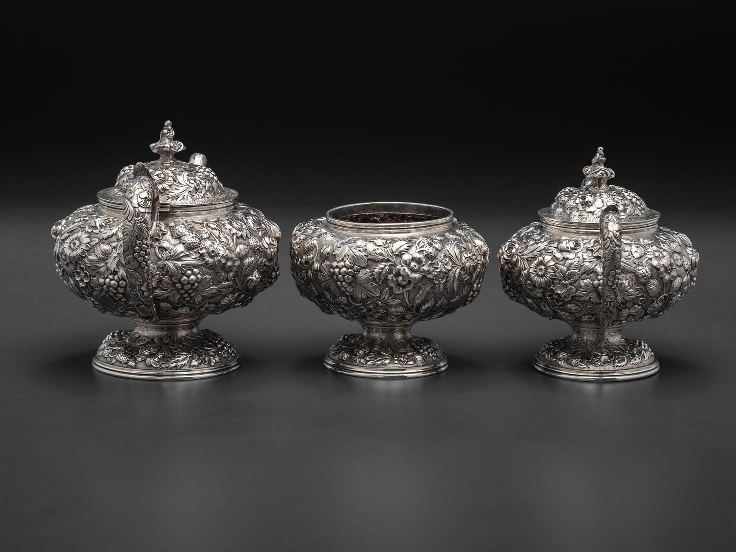 An American Repousse Silver Six-Piece Tea and Coffee Service