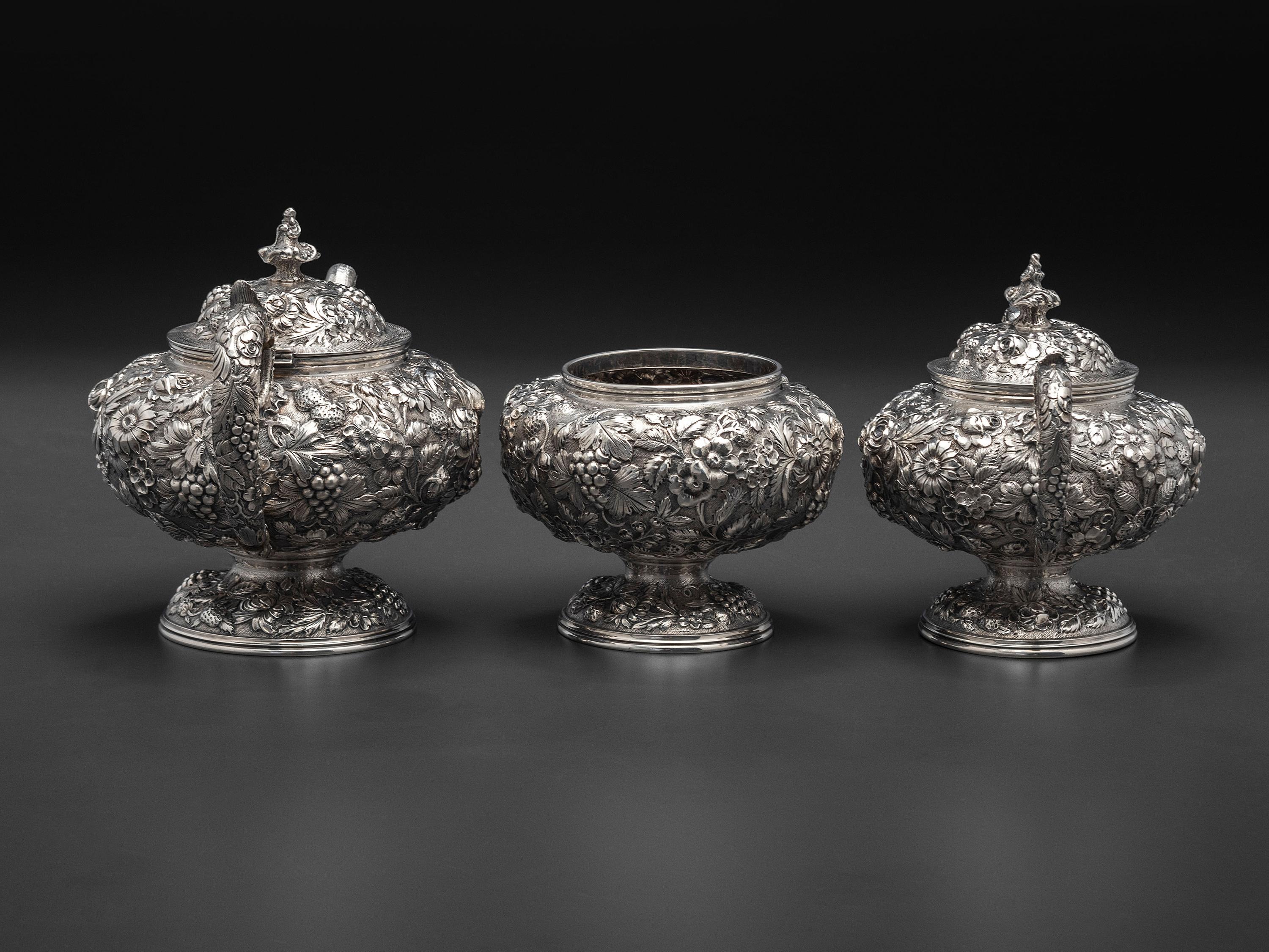 An American Repousse Silver Six-Piece Tea and Coffee Service