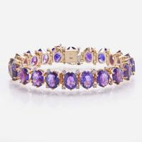 A 14K Yellow Gold, Amethyst, and Diamond Bracelet