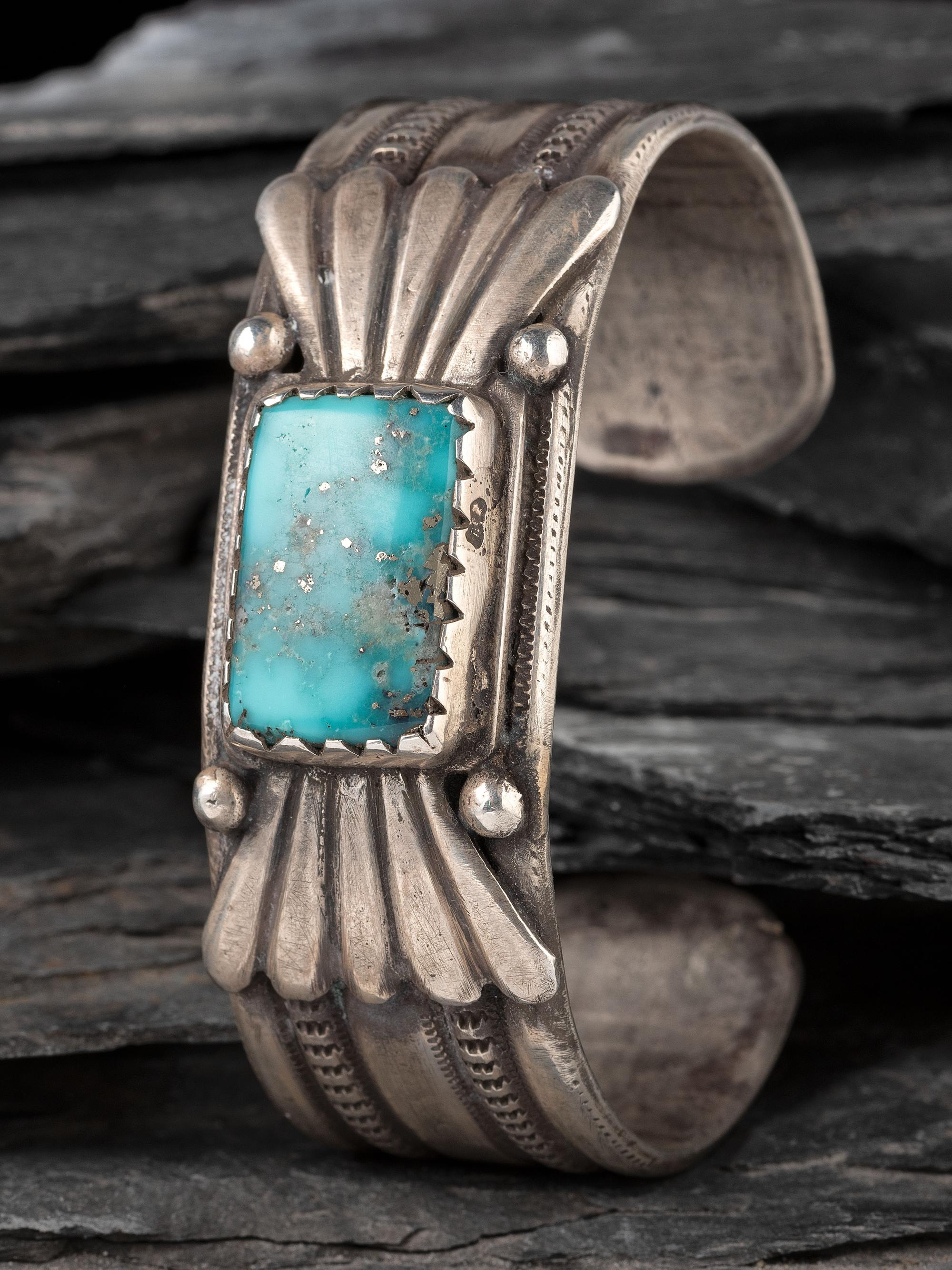 Navajo Ingot and Turquoise Cuff Bracelet