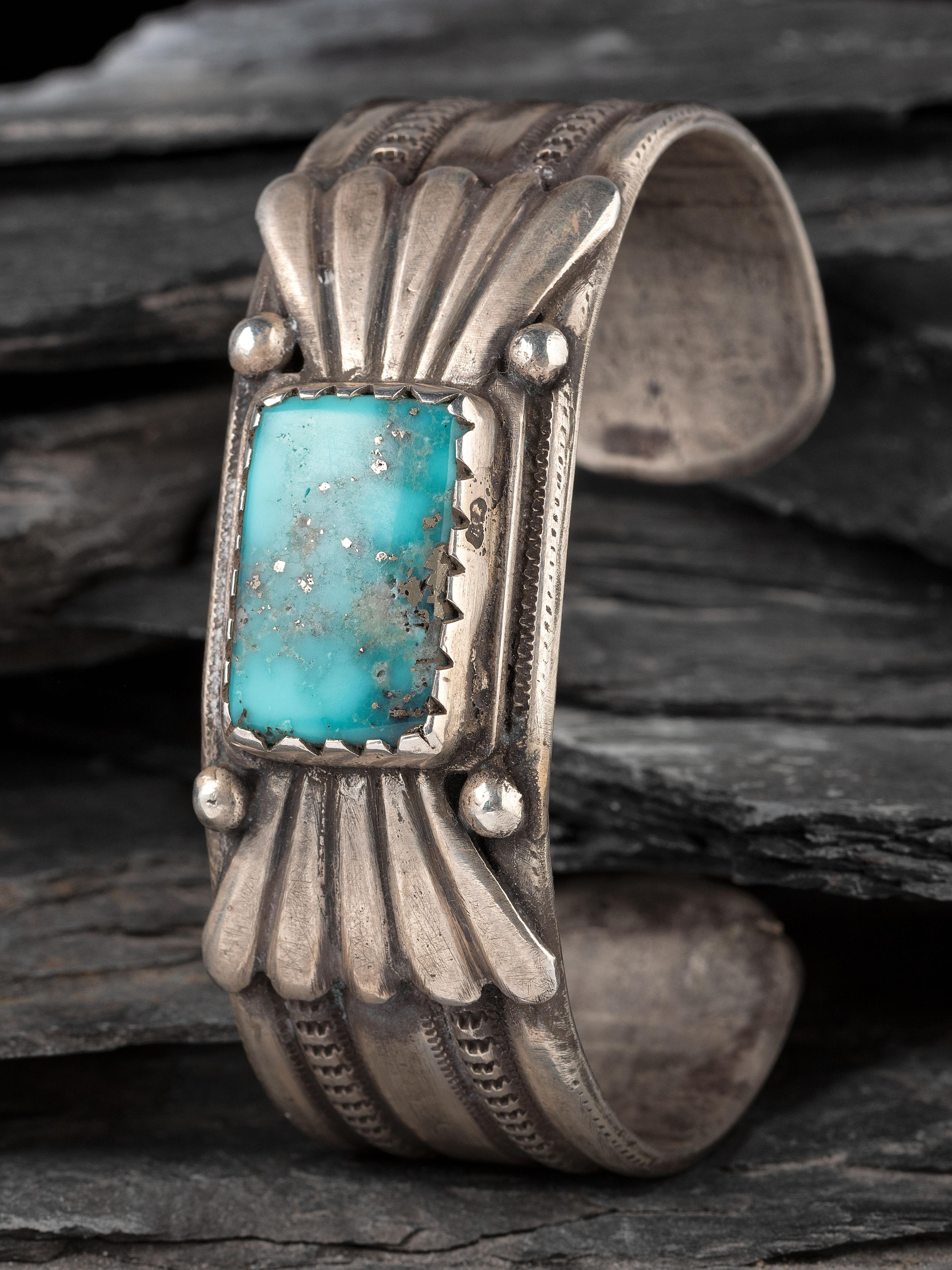 Navajo Ingot and Turquoise Cuff Bracelet