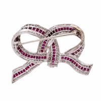 Ruby, Diamond, and White Gold Bow Brooch