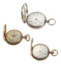 [WATCHES]. A group of 3 pocket watches, including one inscribed with a patriotic motif.