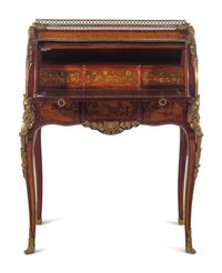 A Louis XV Style Gilt Bronze Mounted Marquetry Cylinder Bureau