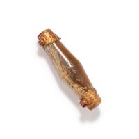 A Western Asiatic Gold and Banded Agate Bead Pendant