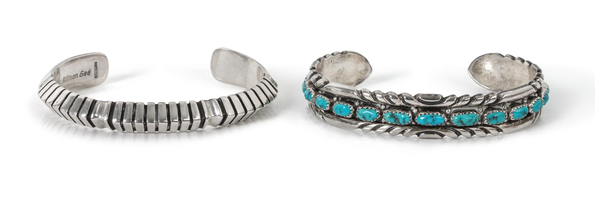 Two Southwest Silver Bracelets Length of the second 6 1/4 x opening 1 1/4 x width 1/2 inch.