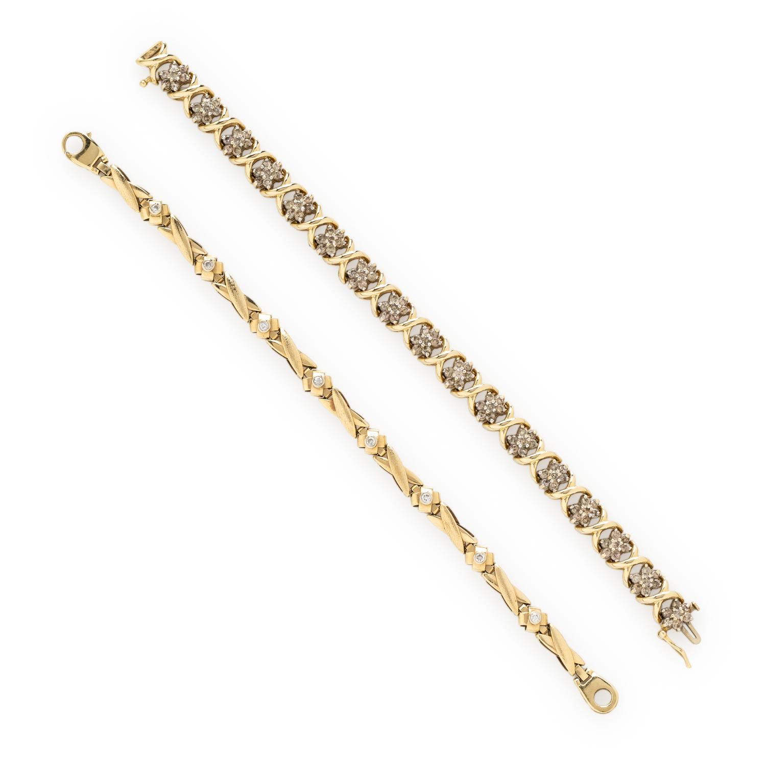 TWO DIAMOND AND YELLOW GOLD BRACELETS