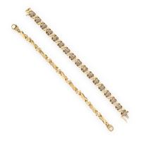 TWO DIAMOND AND YELLOW GOLD BRACELETS
