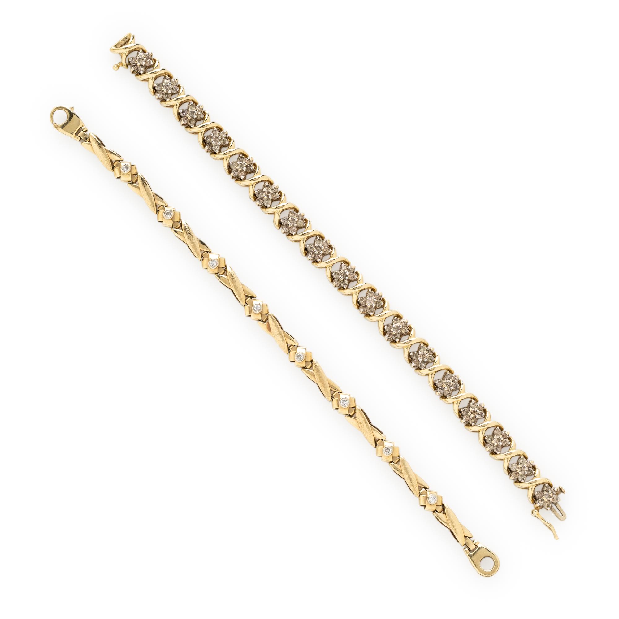 TWO DIAMOND AND YELLOW GOLD BRACELETS