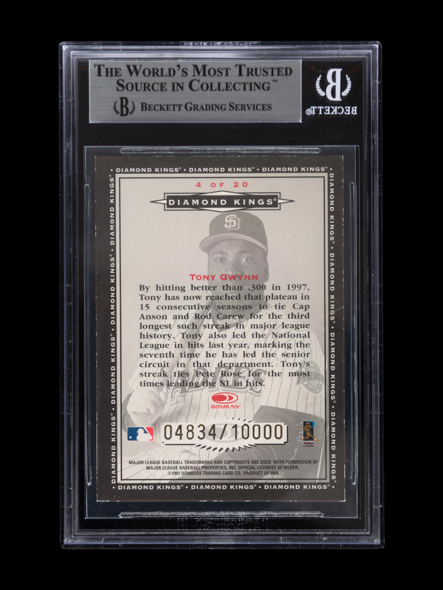 A 1998 Donruss Diamond Kings Tony Gwynn Signed Autograph Baseball Card No. 1 (Beckett Authentication Services BAS Certified),