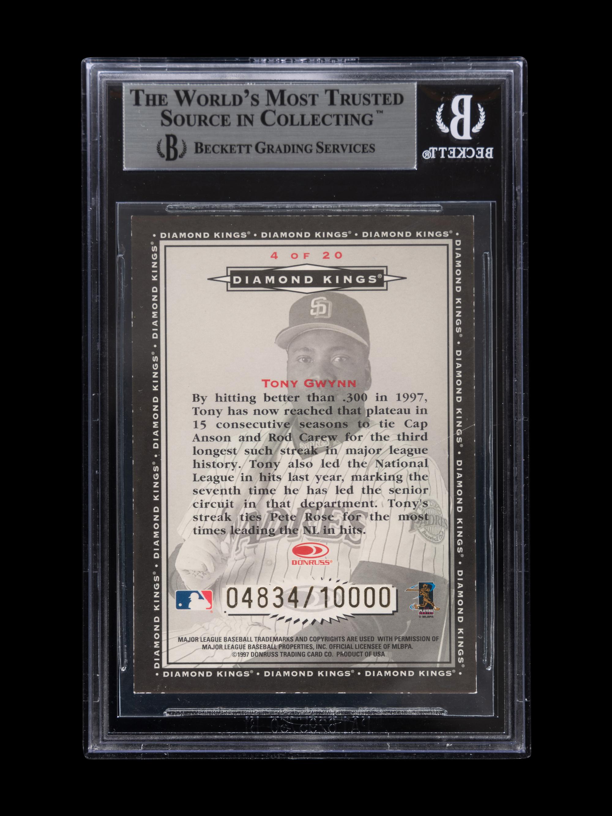 A 1998 Donruss Diamond Kings Tony Gwynn Signed Autograph Baseball Card No. 1 (Beckett Authentication Services BAS Certified),