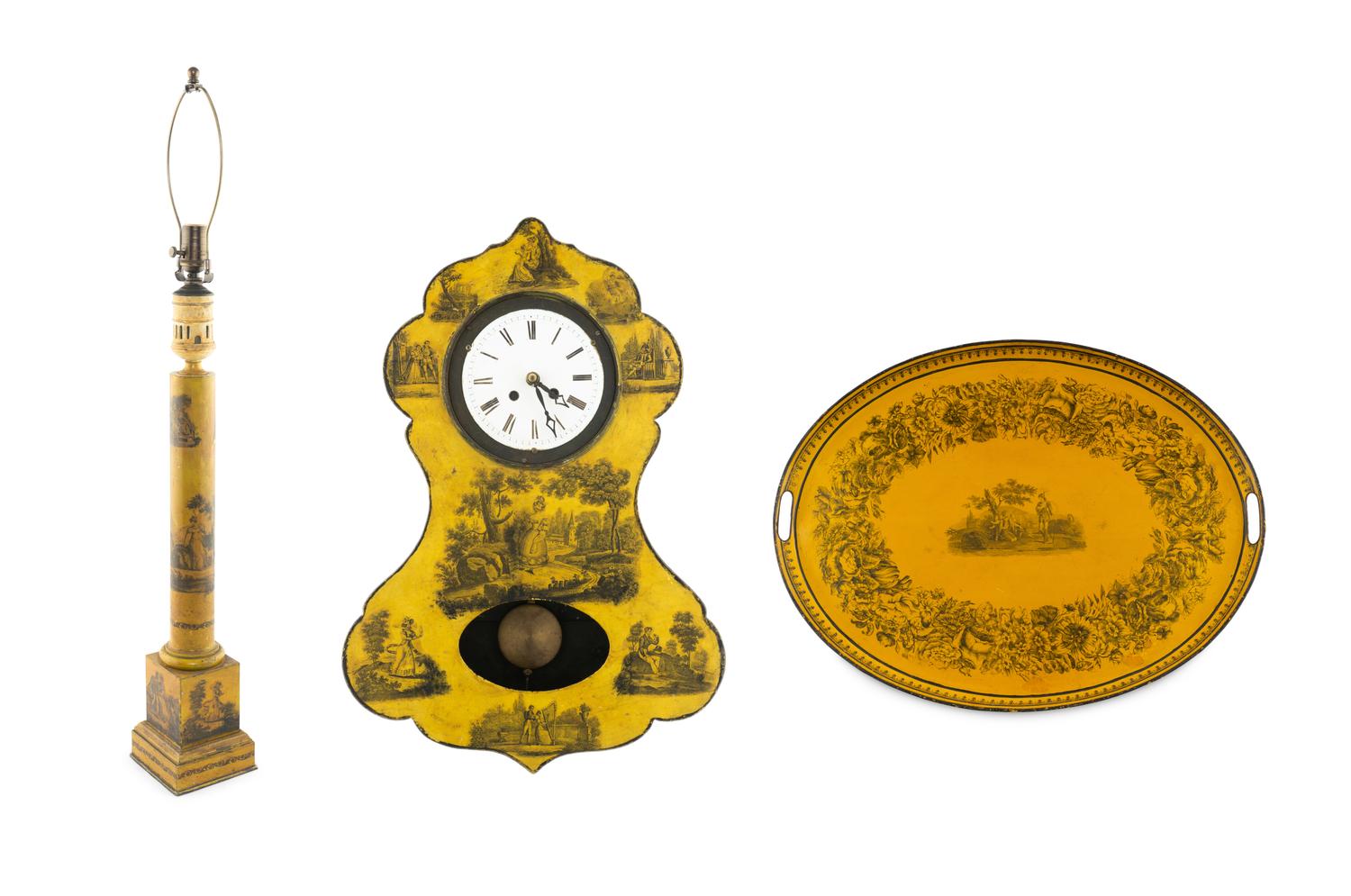 A Group of Yellow Tole Decorative Articles
