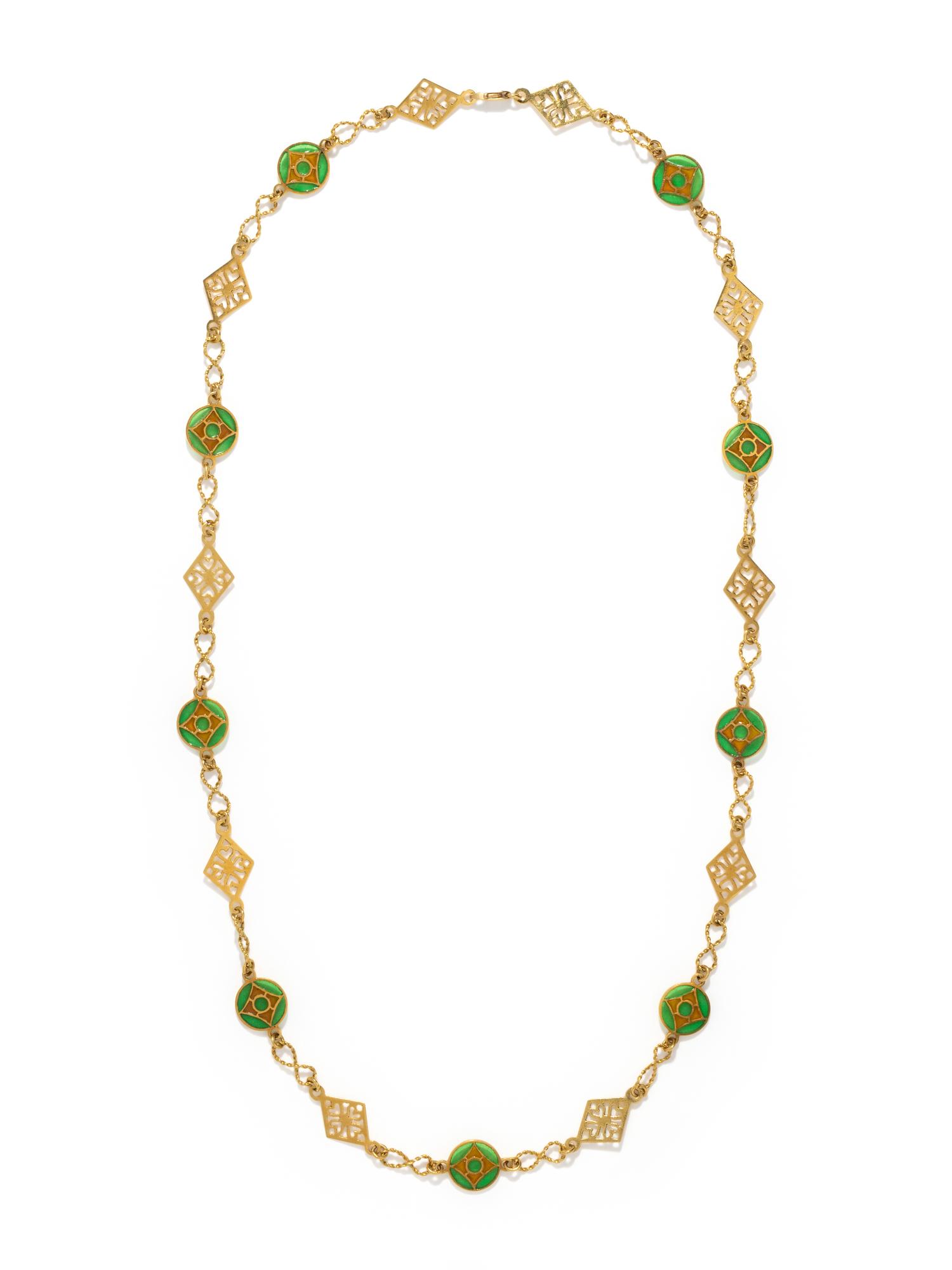 YELLOW GOLD AND PLIQUE-A-JOUR ENAMEL NECKLACE