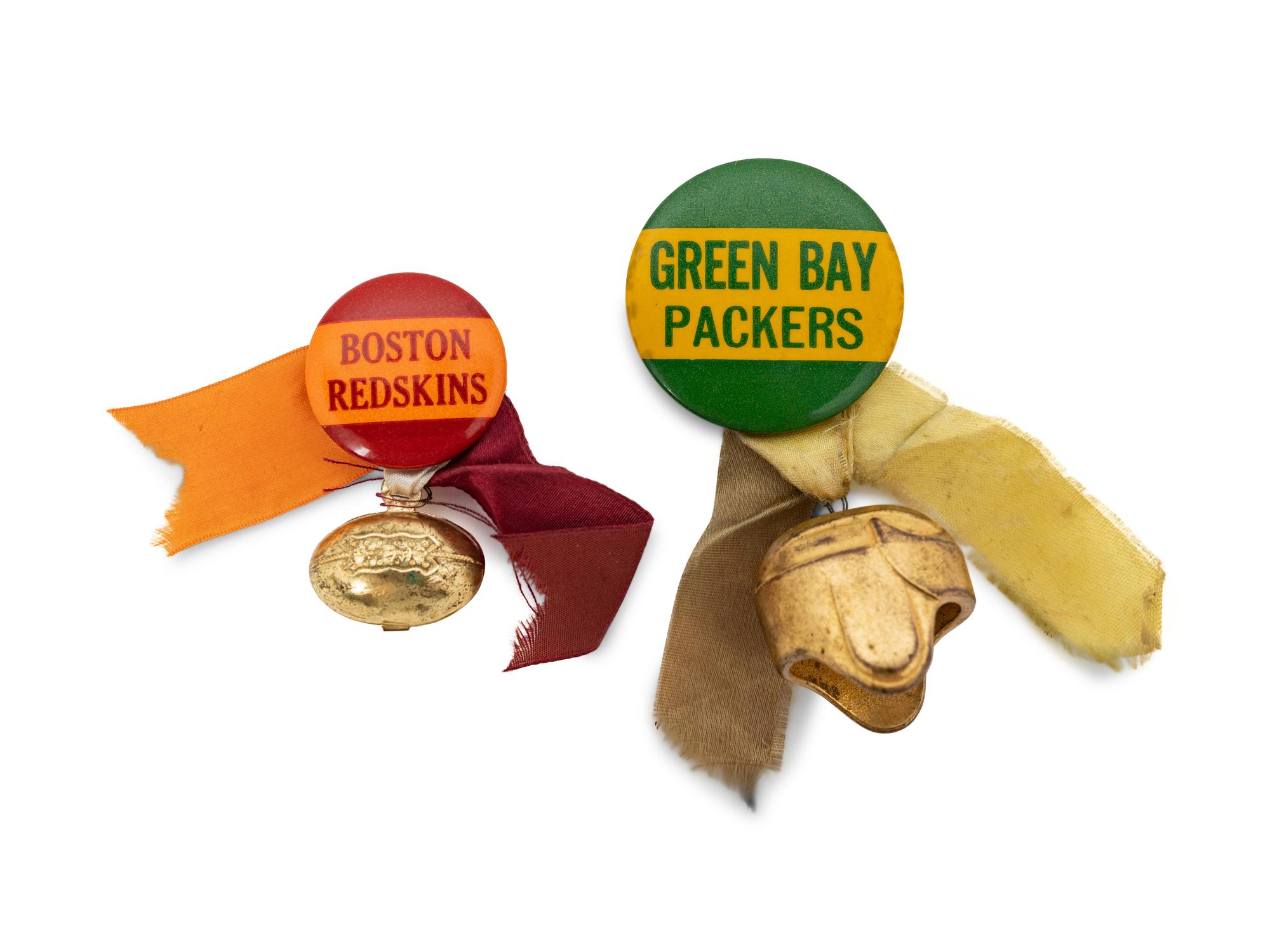 A Group of Vintage Green Bay Packers and Boston Redskins Pinback Buttons from the 1936 NFL Championship Game