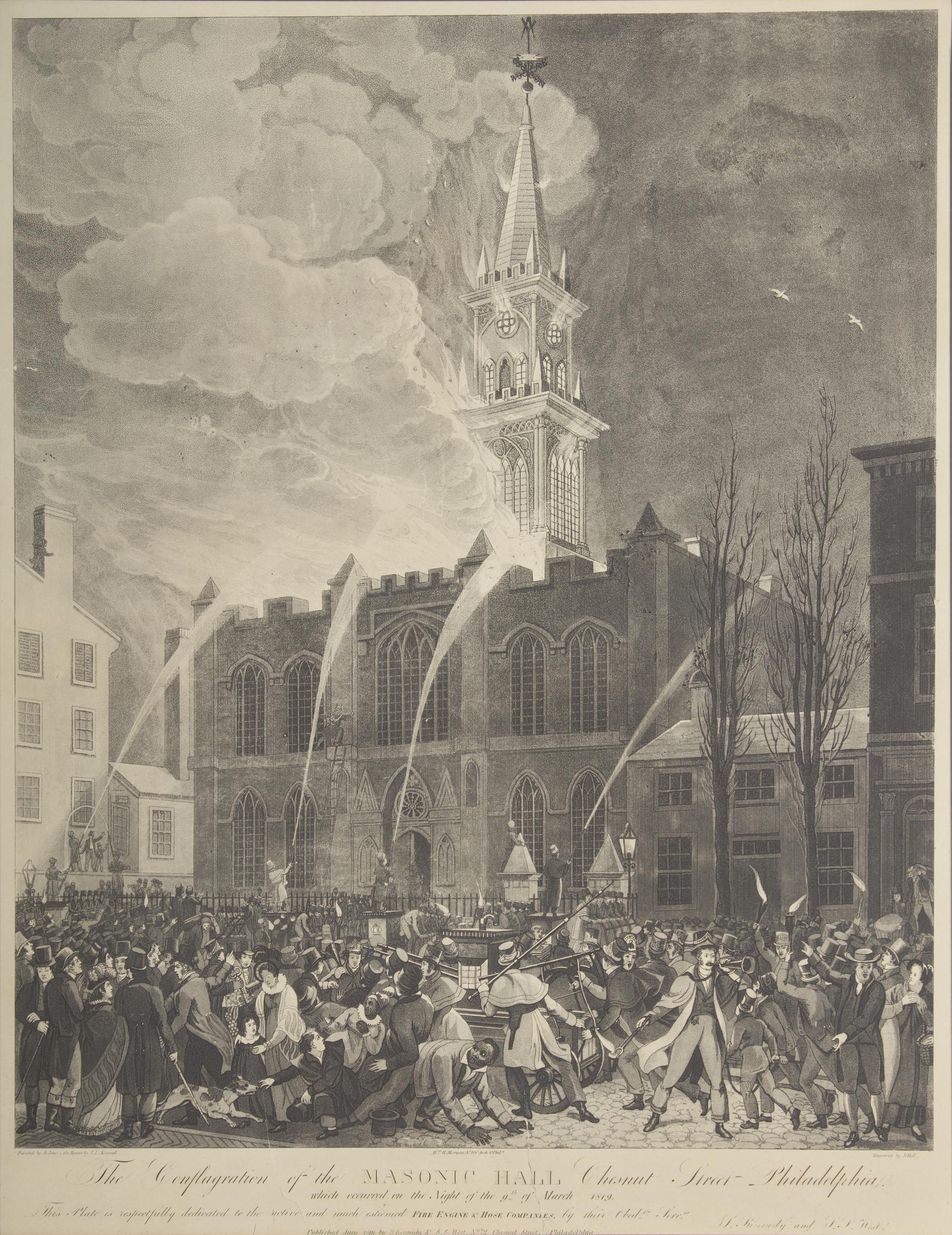 [Philadelphia] The Conflagration of the Masonic Hall Chestnut Street Philadelphia. which occurred on the Night of the 9th of March 1819...