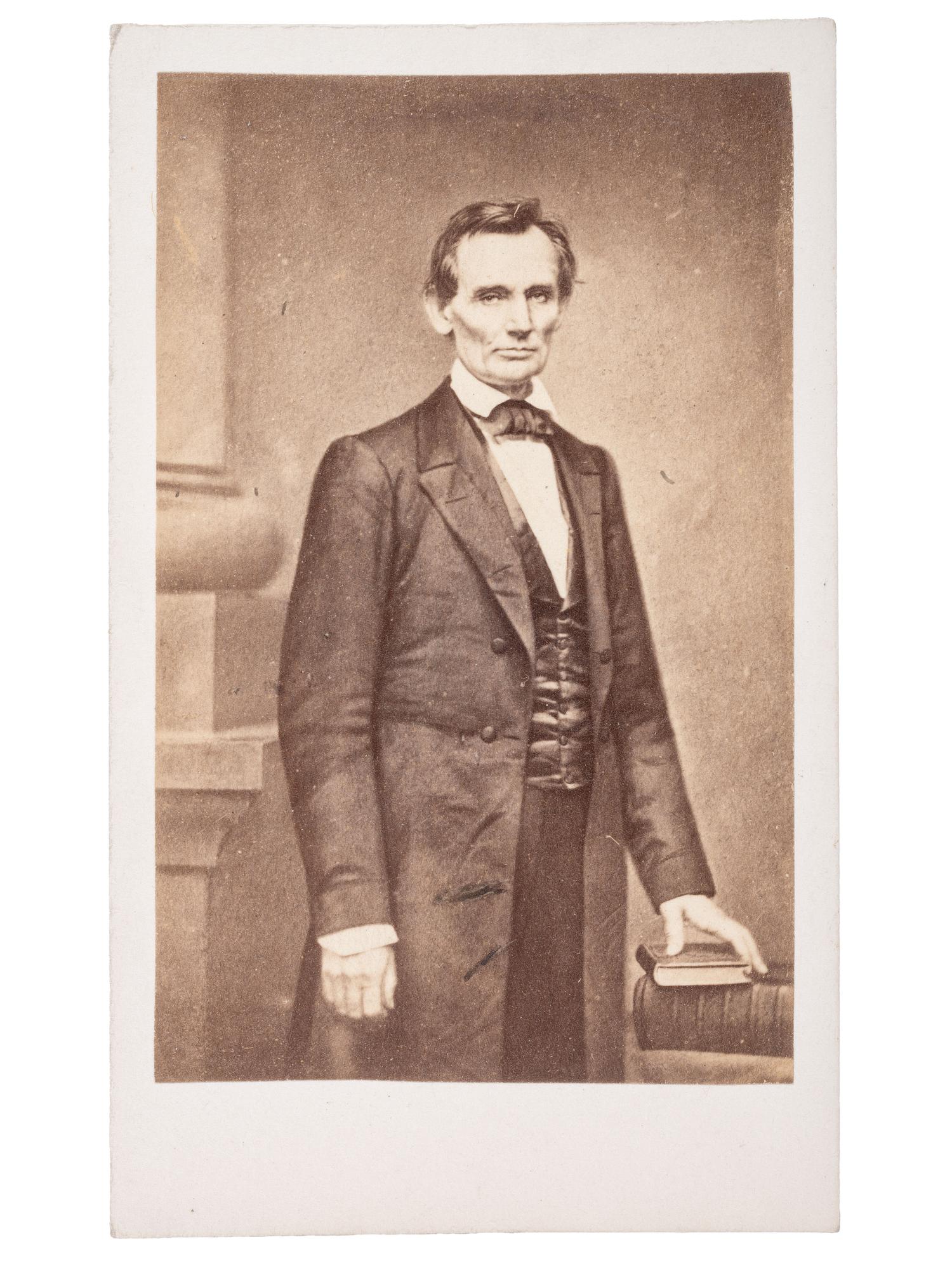 [LINCOLNIANA]. Album containing 50 CDVs of personalities from the US and abroad, featuring the Abraham Lincoln "Cooper Union" pose by Mathew Brady.