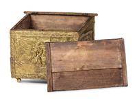 A Neoclassical Hammered Brass Mounted Pine Chest