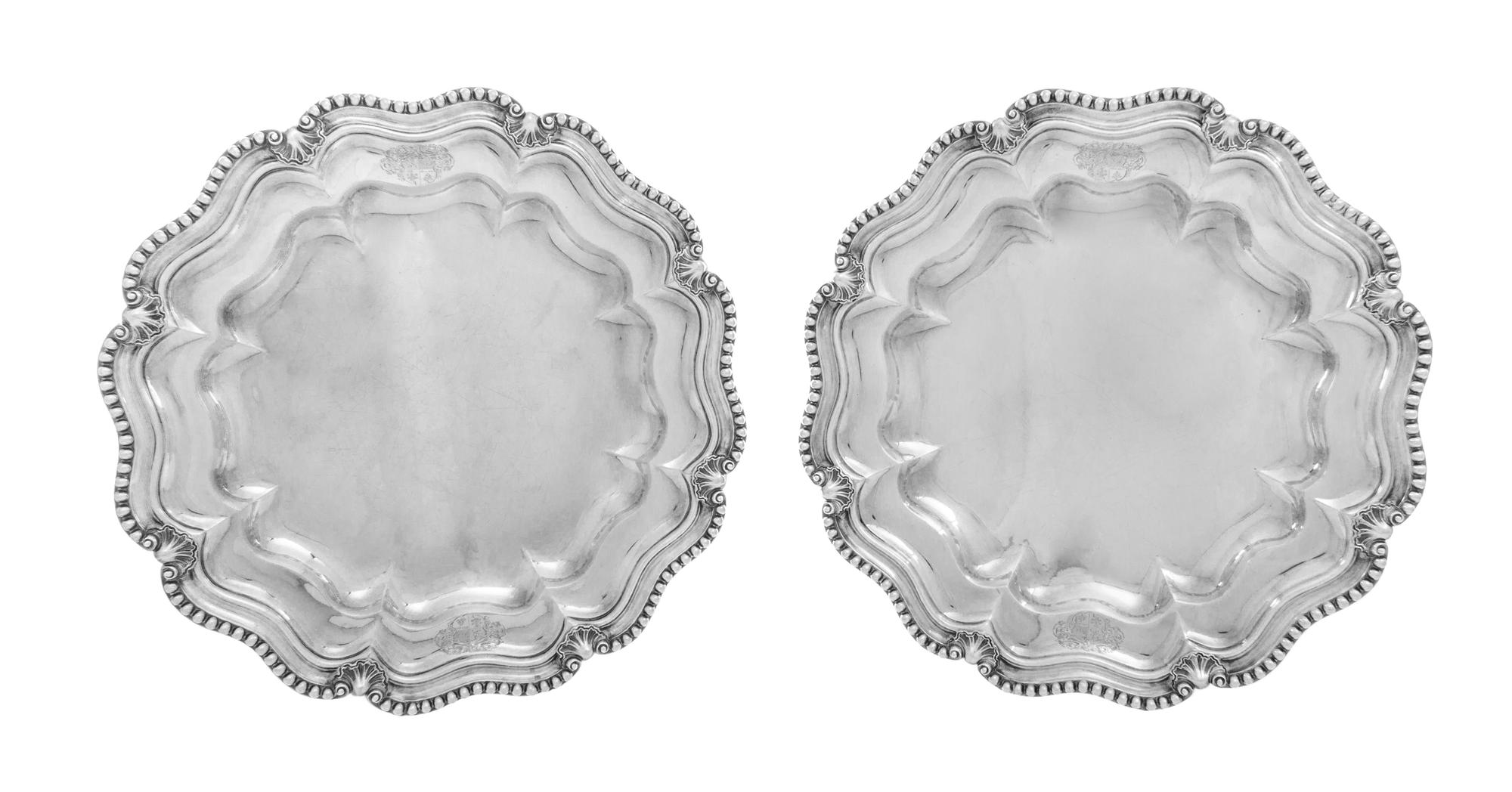 A Pair of Victorian Silver Second-Course Dishes, James Charles Edington, London, 1843, each of undulating circular form with raised bea