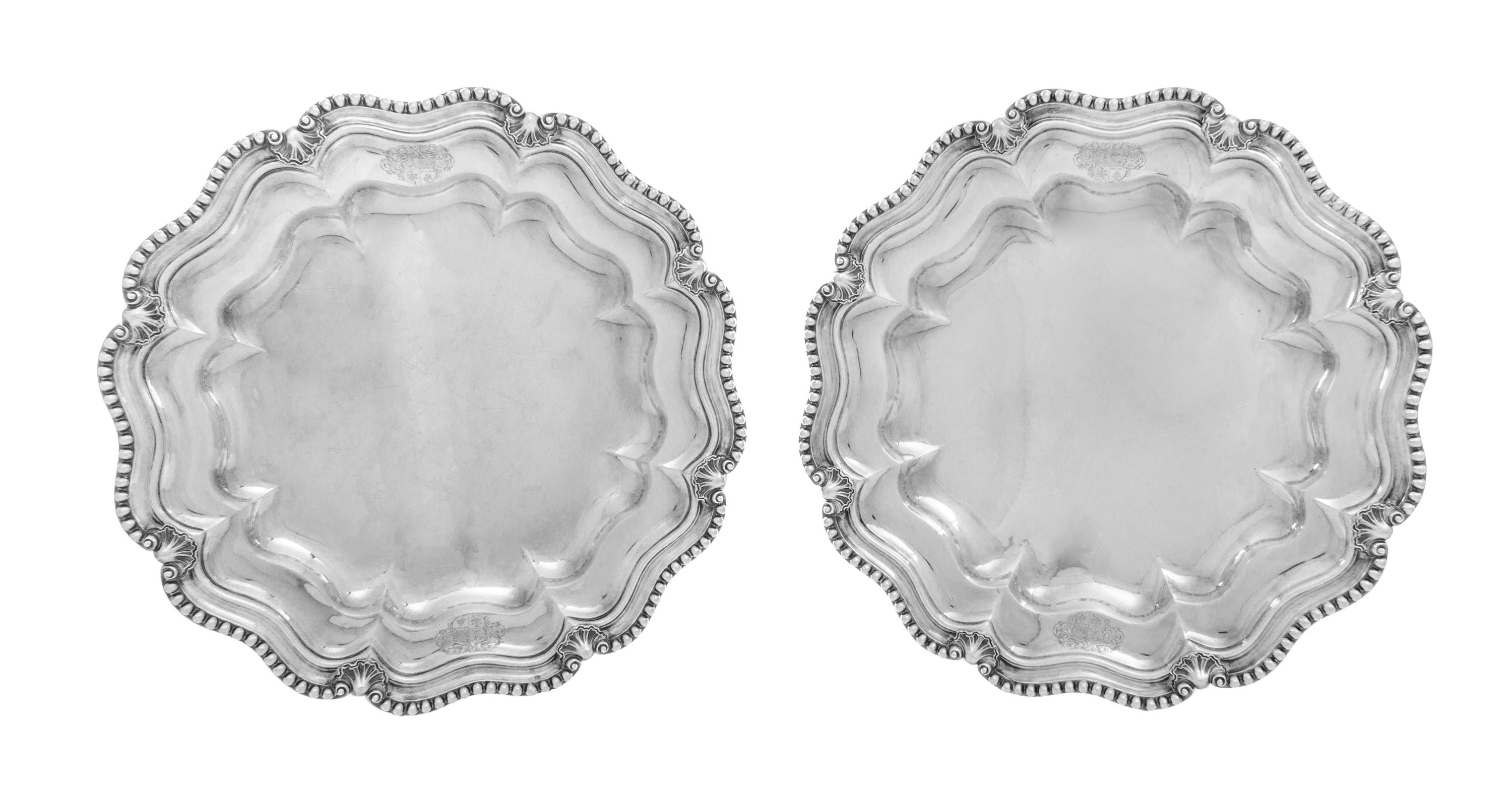 A Pair of Victorian Silver Second-Course Dishes, James Charles Edington, London, 1843, each of undulating circular form with raised bea
