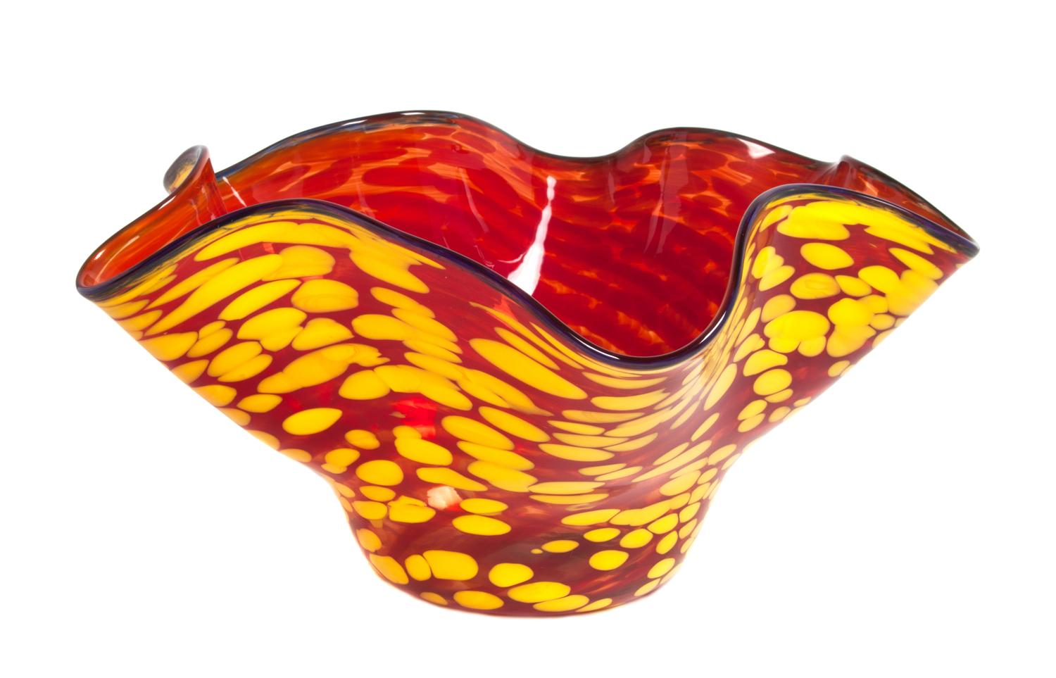 A Studio Glass Bowl Height 6 x width 12 1/4 inches.
