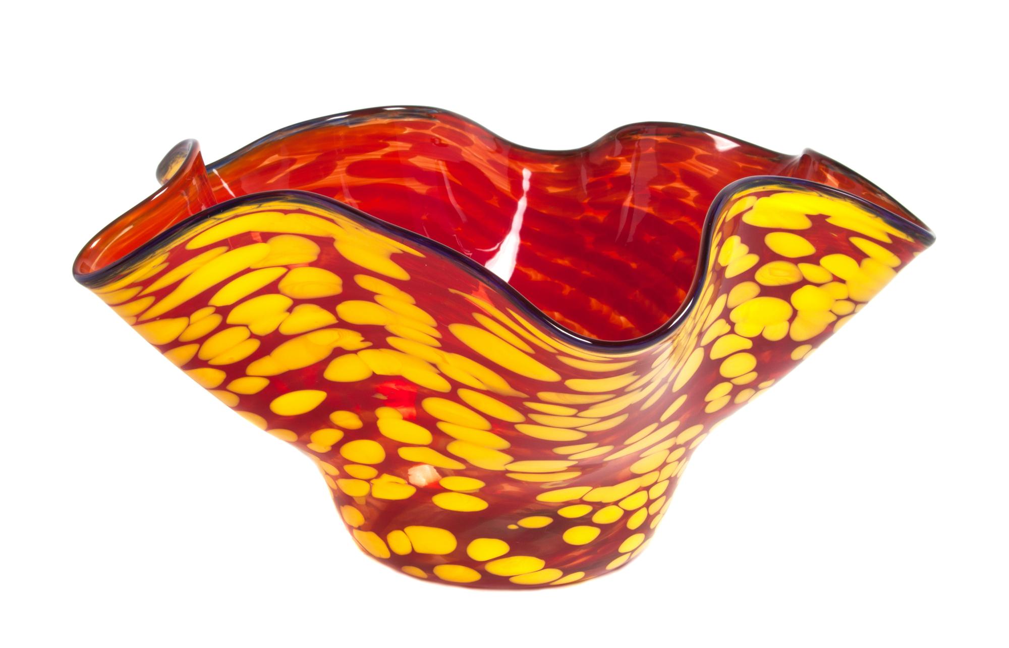 A Studio Glass Bowl Height 6 x width 12 1/4 inches.