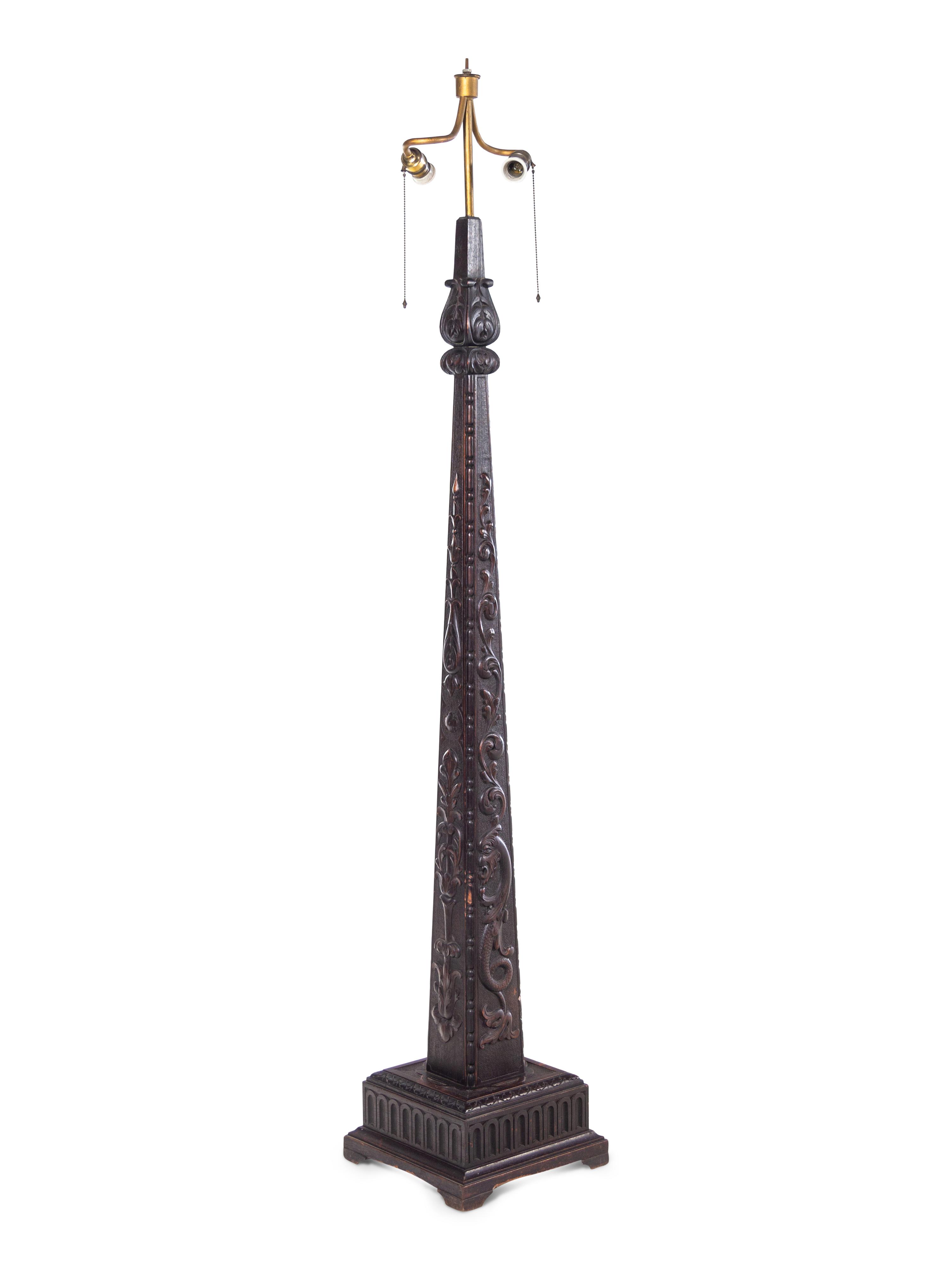 A Carved Mahogany Floor Lamp