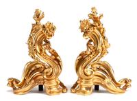 A Pair of Napoleon III Style Gilt Bronze Chenets Height 25 x width 18 1/2 inches. — LATE 19TH/EARLY 20TH CENTURY