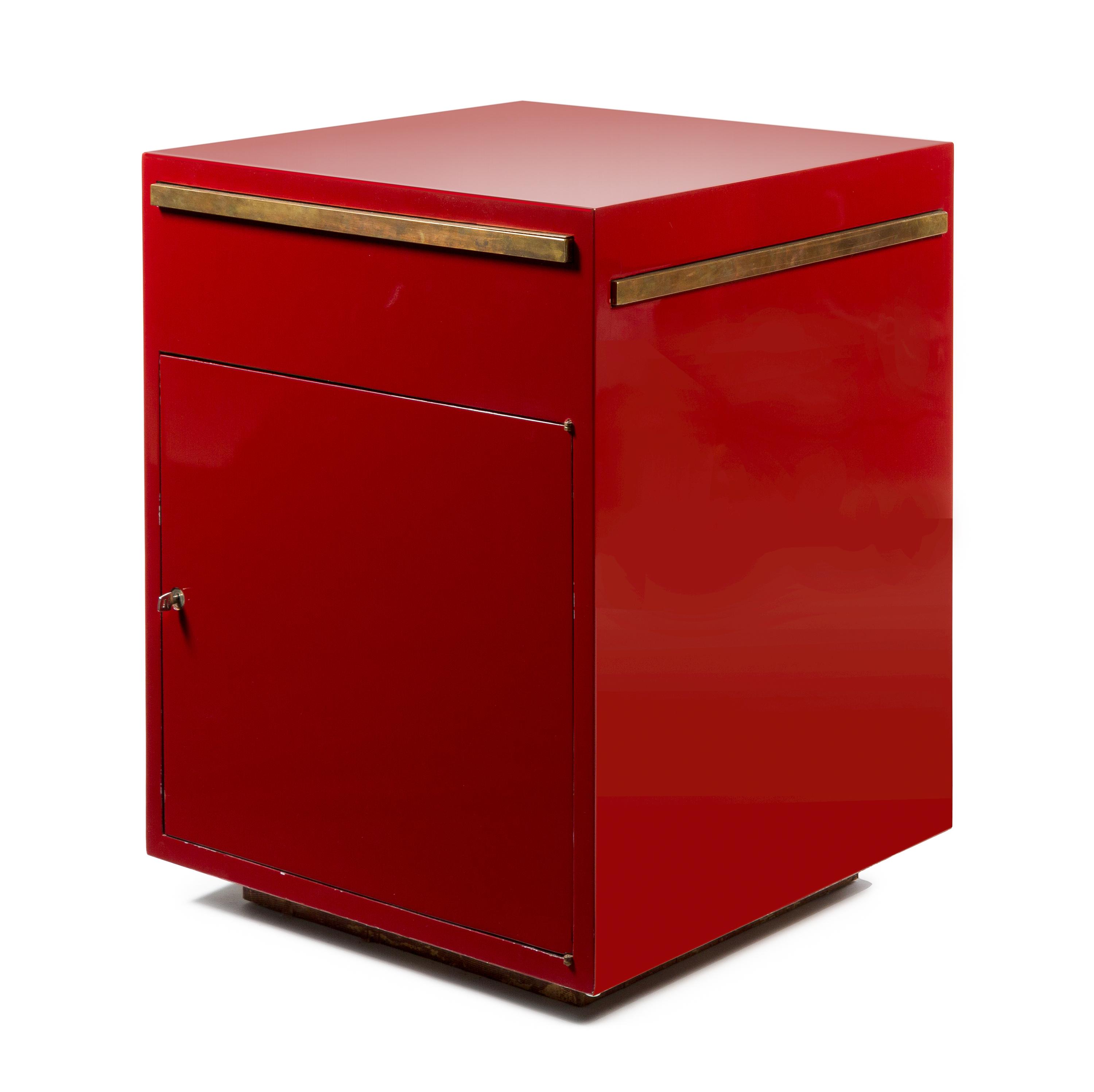 An Italian Lacquered Wood and Brass Magic Cube Table Height 30 1/2 x width 23 1/2 x depth 23 1/2 inches. — GABRIELLA CRESPI, CIRCA 1970
