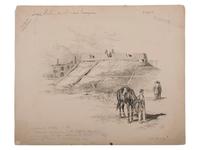[CIVIL WAR]. HOGAN, Thomas, artist. Confederate Battery on the Terraced Magazine, Gospert Navy Yard, Norfolk, Virginia. Pen and ink sketch.