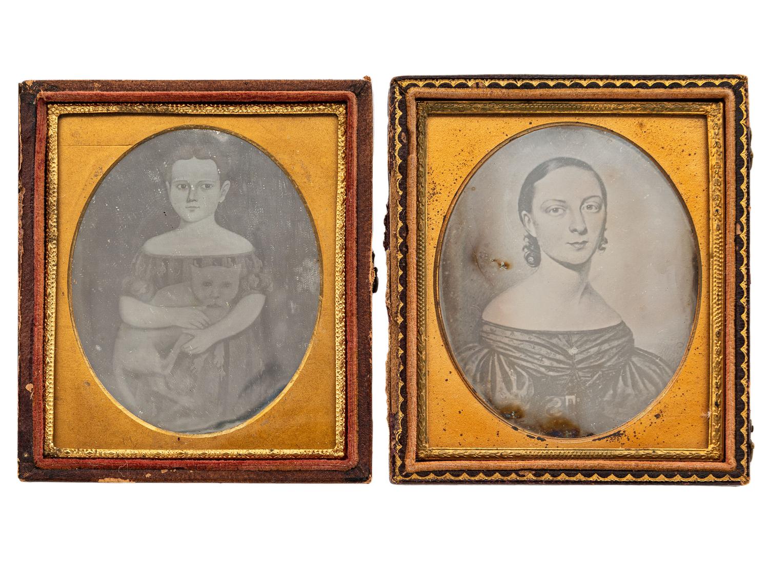 [EARLY PHOTOGRAPHY]. A group of 11 daguerreotypes of painted portraits highlighted by a pair of half plate images by Cowden of Wheeling, VA, including:
