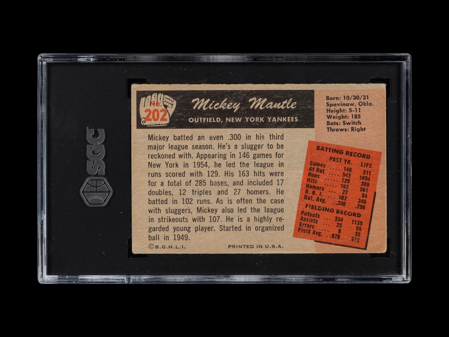 A 1955 Bowman Mickey Mantle Baseball Card No. 202 (SGC 2.5 GOOD+)