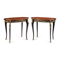 A Pair of Louis XV Style Gilt Bronze Mounted Parquetry Tables