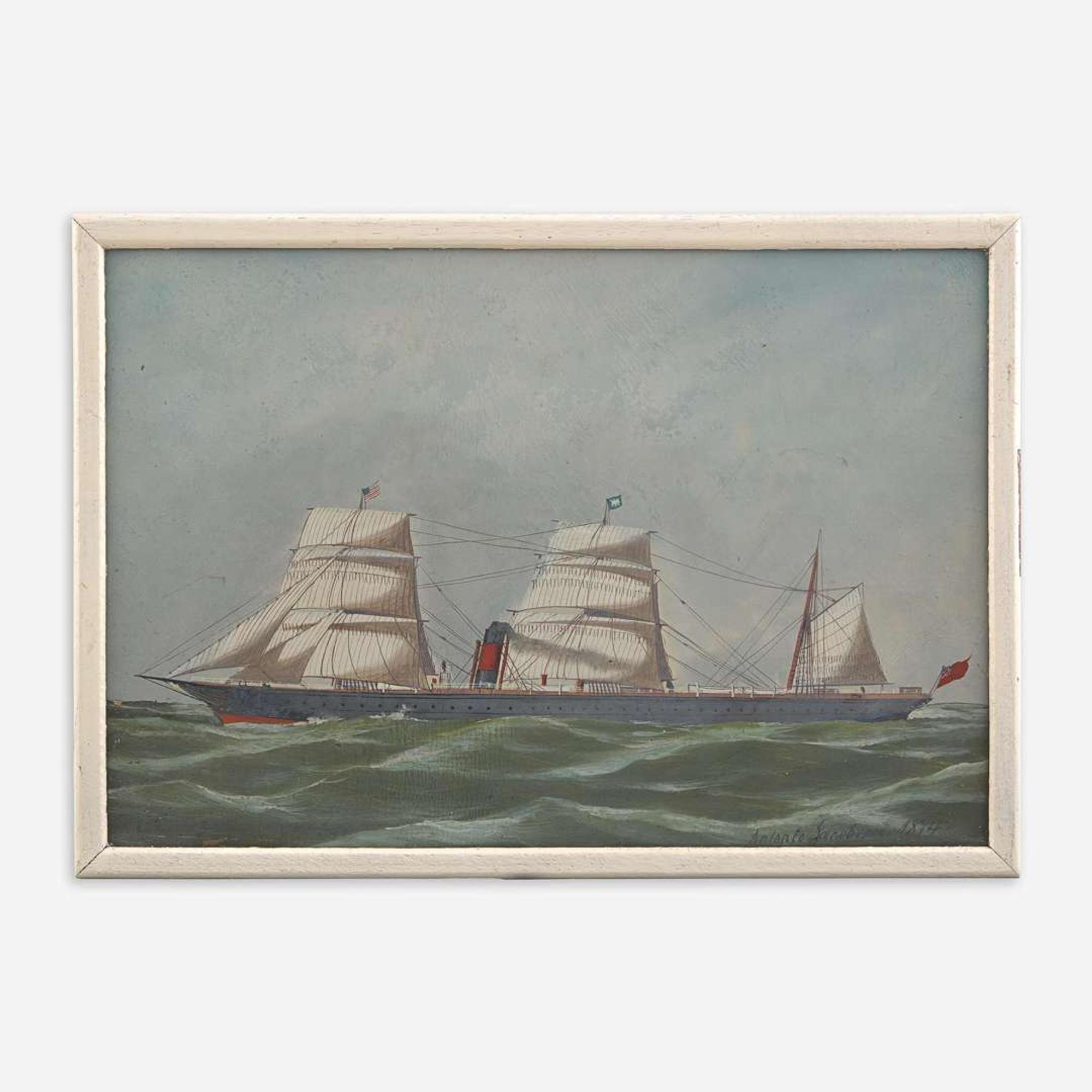 Antonio Jacobsen (American/Danish, 1850-1921) Blue Steamer